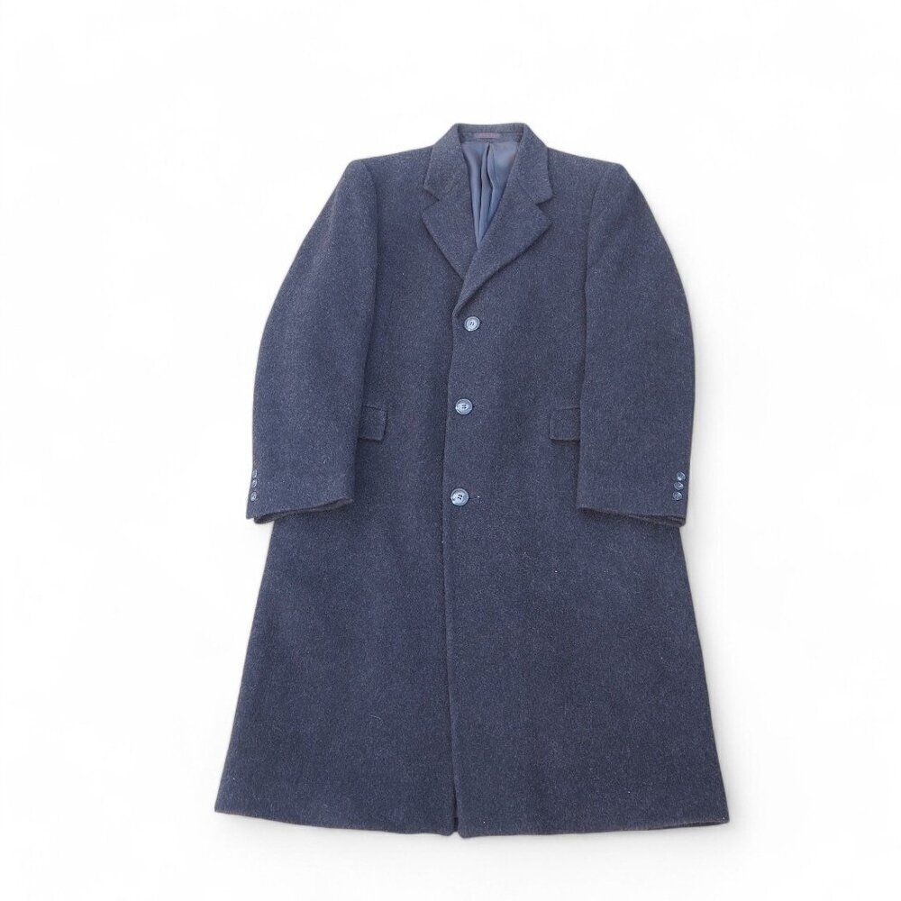 Nino Cerruti Cashmere Wool Blend Vintage‎ 3 Button Overcoat Dark Grey Men's 42L